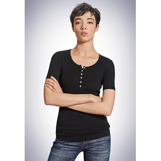 Schiesser Damen Henley 1/2 - Berta Berta Schwarz schwarz 34/XS