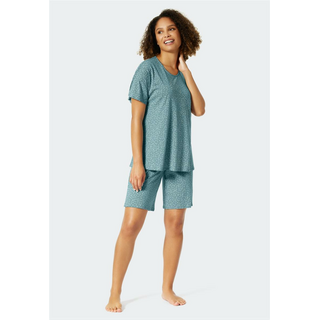 Schiesser Damen Schlafanzug kurz Minimal Comfort Fit blaugrau 38/M